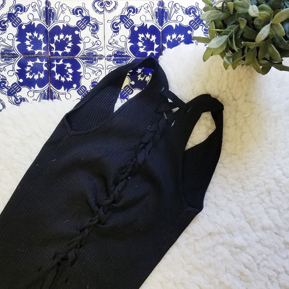 ZARA black lace up back knit top - Picture 2 of 4